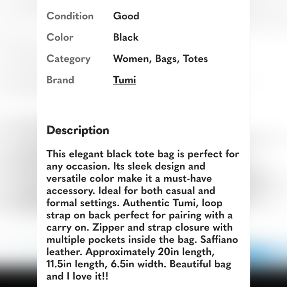 Tumi  Oversized Black Leather Tote Bag - Picture 10 of 10